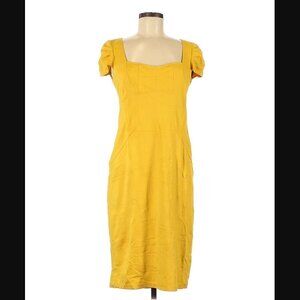 Nanette Lepore Dress 8 Yellow Empire Waist Back Pleats Cap Sleeves Cocktail